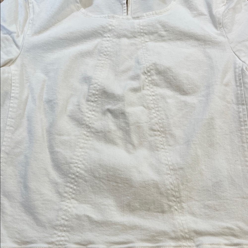 Banana Republic White Denim Short Sleeve Shirt Top Stretch Crew Medium M - Picture 7 of 16